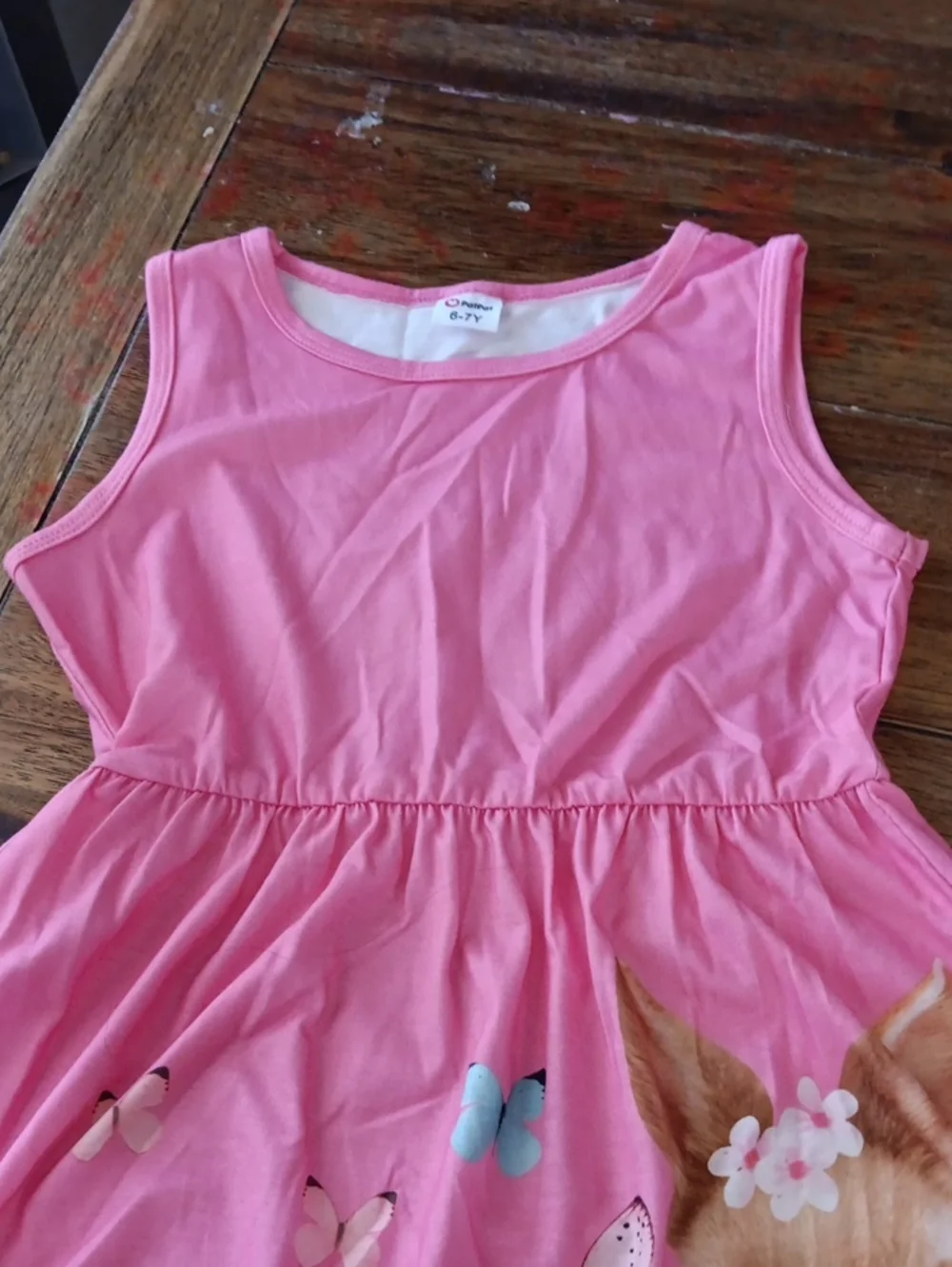 Pat Pat Girls Pink Sleeveless Dress With A Bunny And Butterflies